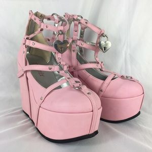 DEMONIA Wedge Pink Ankle Booties